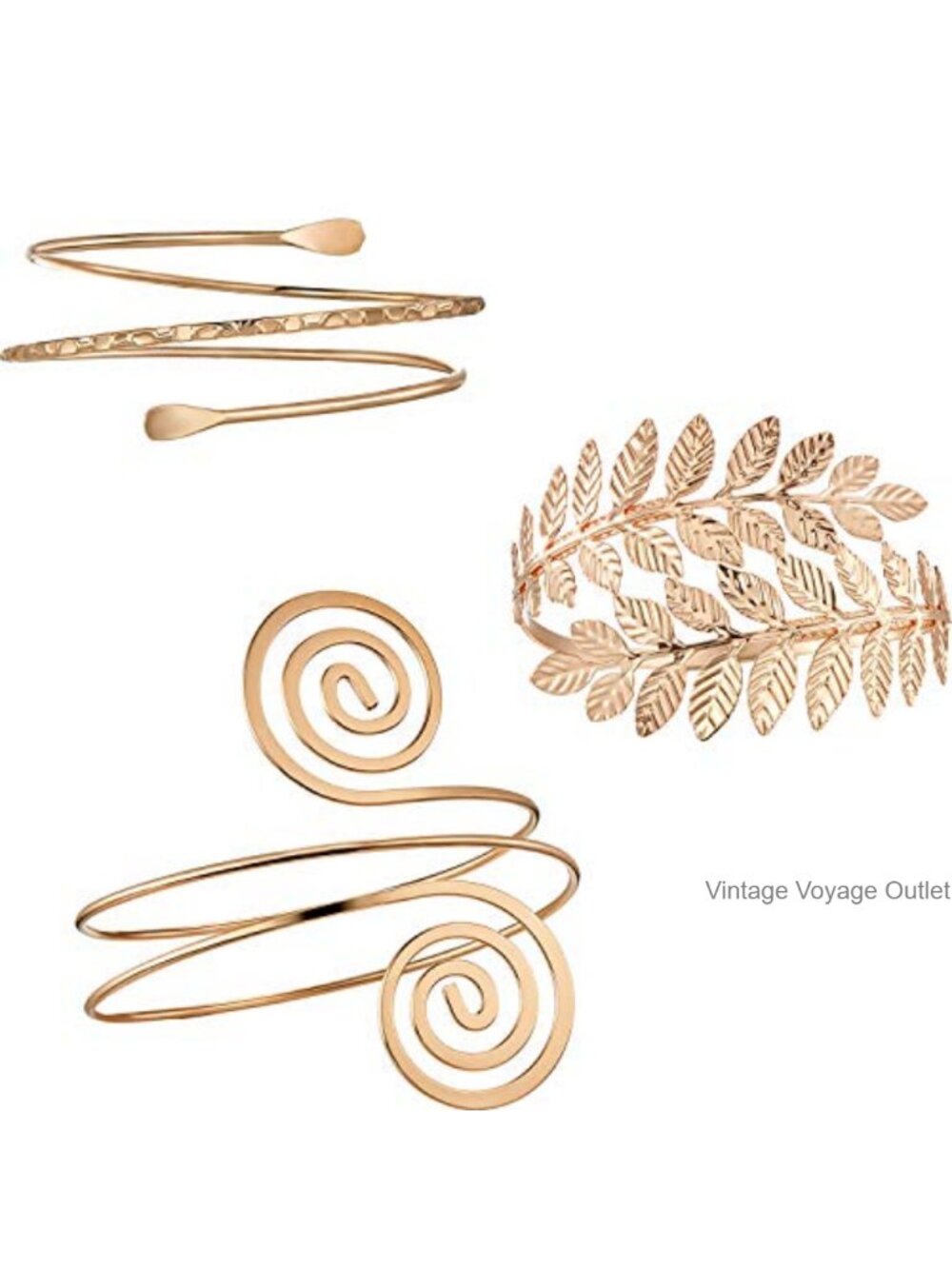 3 Pc Gold Arm Cuff Bracelets Adjustable Alloy Upper Arm Bangle Set for Women